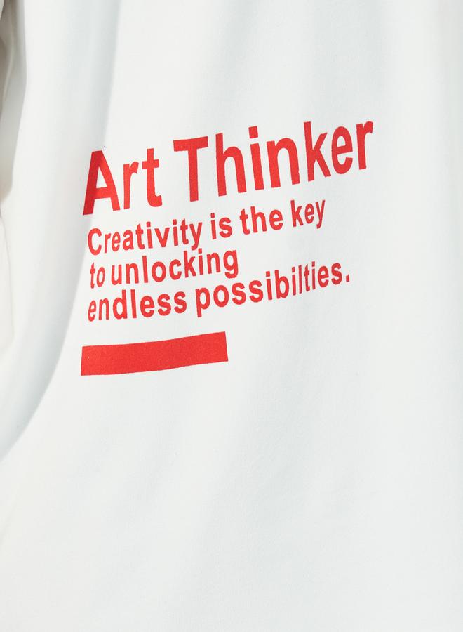 ستايلي تيشيرت فضفاض بطبعة كتابة وياقة دائرية - Image 3